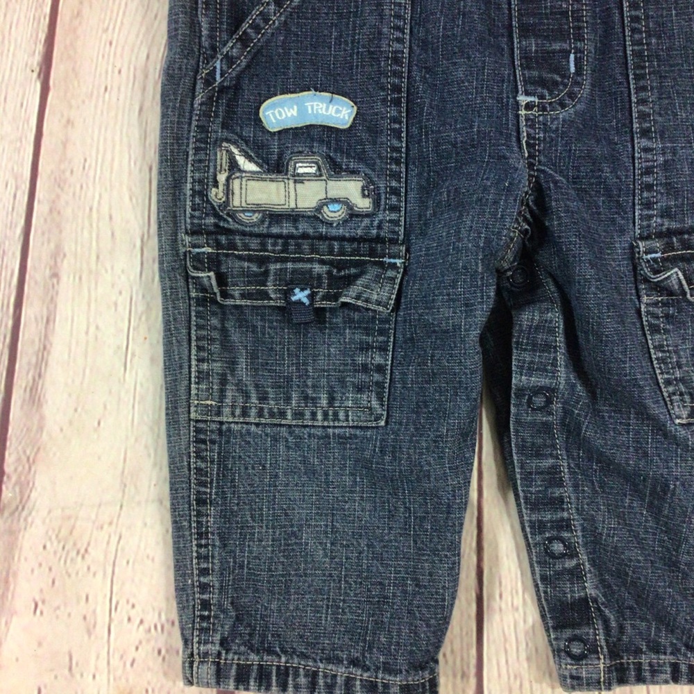 Koala Kids Big Trucks Blue Denim Jean Overalls - Picture 3 of 8